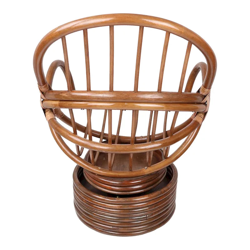 Fauteuil à bascule pivotant en rotin avec coussin en micro-suède
