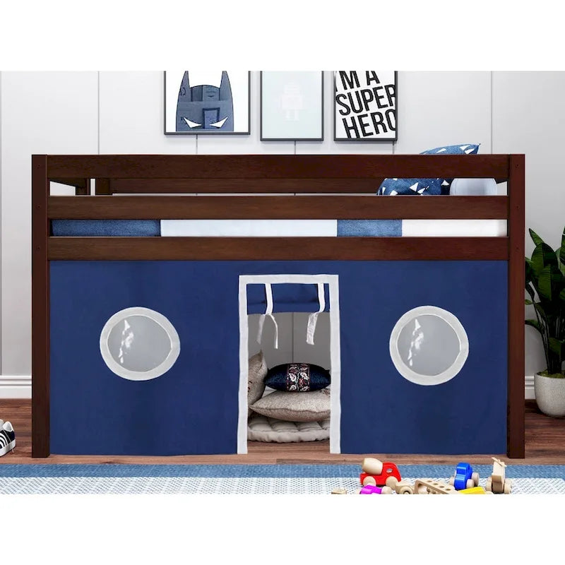 Lit simple contemporain surélevé avec échelle d'accès et tente