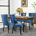 Chaises de salle à manger en velours, chaises d'appoint capitonnées sans accoudoirs en bois massif avec garniture cloutée et anneau de tirage au dos