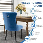 Chaises de salle à manger en velours, chaises d'appoint capitonnées sans accoudoirs en bois massif avec garniture cloutée et anneau de tirage au dos