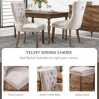 Chaises de salle à manger en velours, chaises d'appoint capitonnées sans accoudoirs en bois massif avec garniture cloutée et anneau de tirage au dos