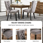 Chaises de salle à manger en velours, chaises d'appoint capitonnées sans accoudoirs en bois massif avec garniture cloutée et anneau de tirage au dos