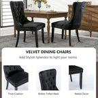 Chaises de salle à manger en velours, chaises d'appoint capitonnées sans accoudoirs en bois massif avec garniture cloutée et anneau de tirage au dos