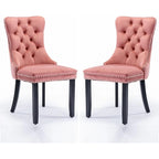 Chaises de salle à manger en velours, chaises d'appoint capitonnées sans accoudoirs en bois massif avec garniture cloutée et anneau de tirage au dos