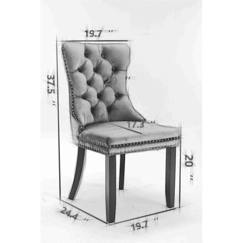 Chaises de salle à manger en velours, chaises d'appoint capitonnées sans accoudoirs en bois massif avec garniture cloutée et anneau de tirage au dos