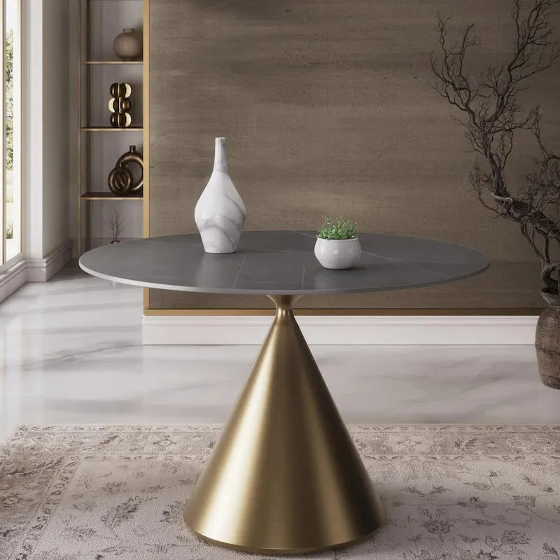 Table à manger ronde moderne avec piètement en métal doré