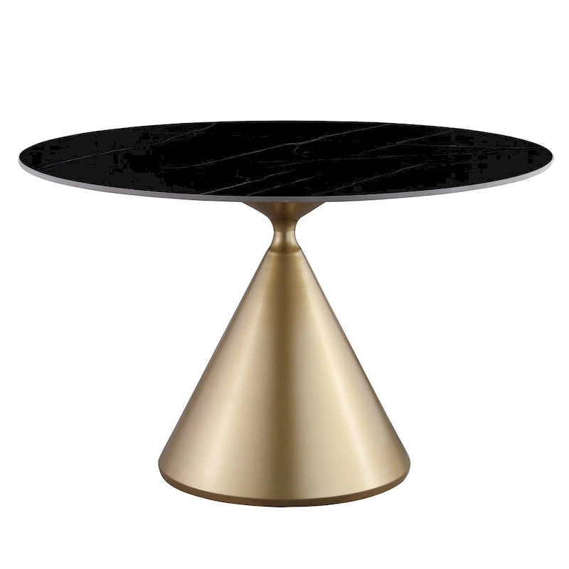 Table à manger ronde moderne avec piètement en métal doré