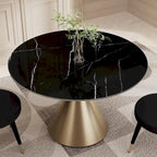 Table à manger ronde moderne avec piètement en métal doré