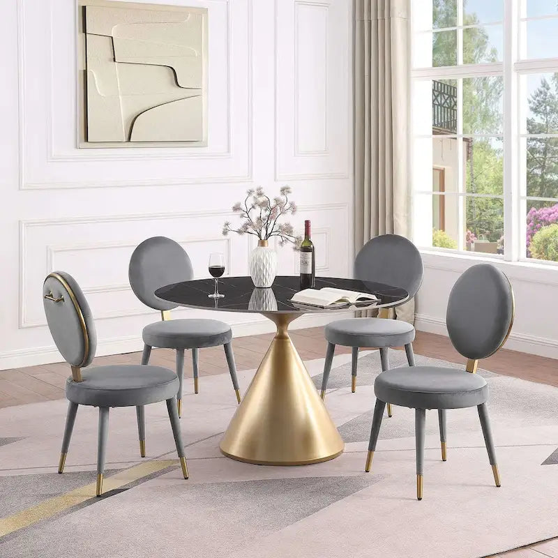 Table à manger ronde moderne avec piètement en métal doré