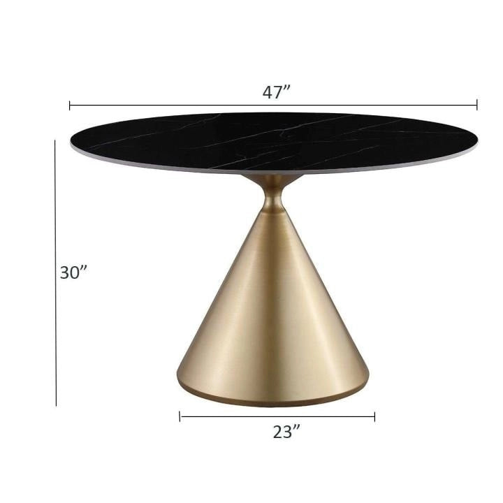 Table à manger ronde moderne avec piètement en métal doré