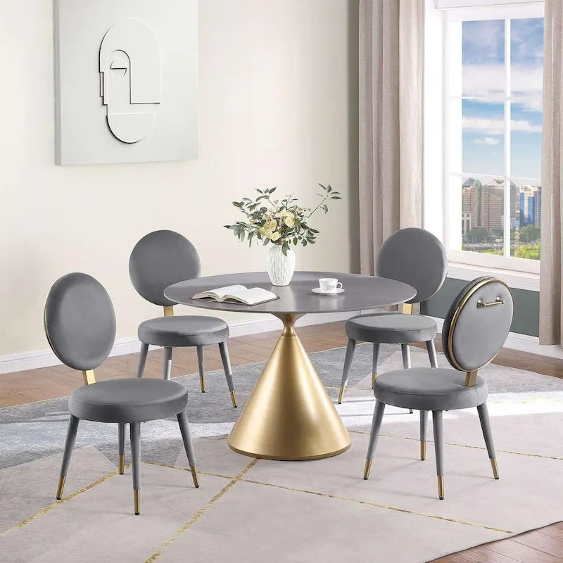 Table à manger ronde moderne avec piètement en métal doré