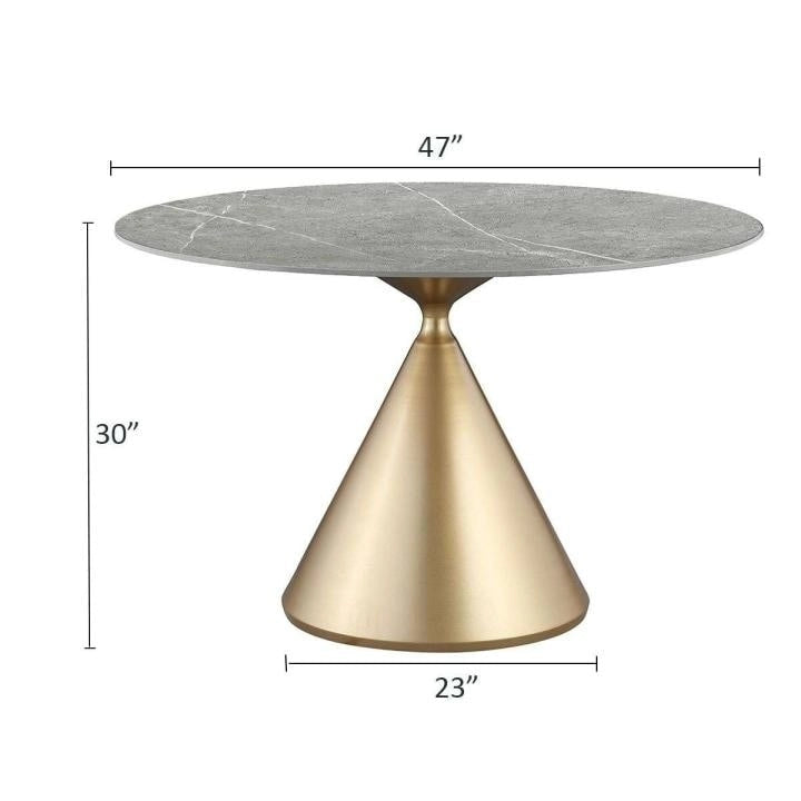 Table à manger ronde moderne avec piètement en métal doré