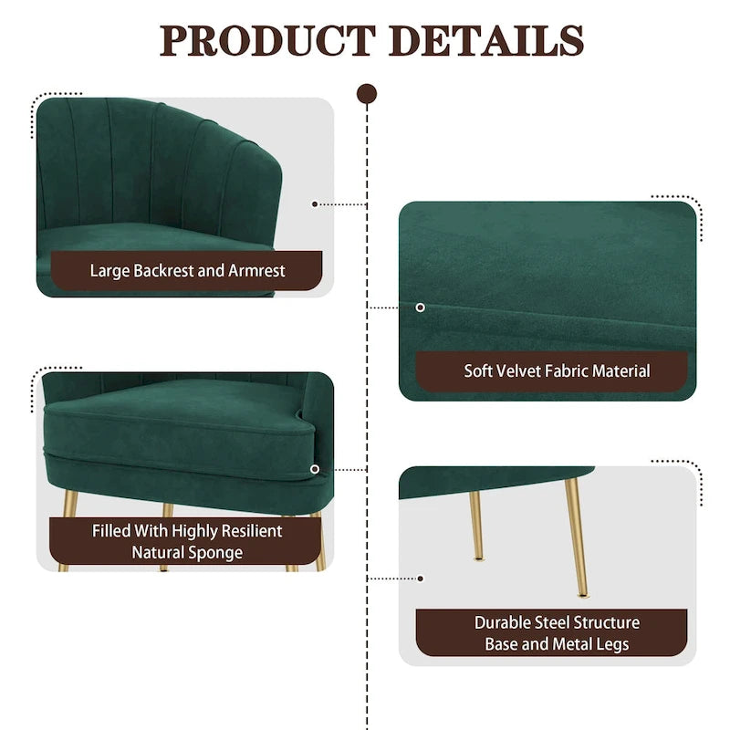 Fauteuils d'appoint en velours pour salon, chambre, bureau, fauteuil rembourré simple de loisir