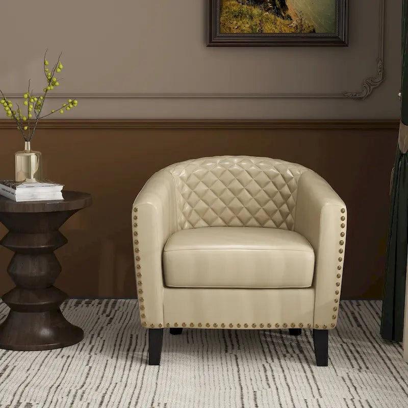 Fauteuil d'appoint moderne en similicuir avec pieds en bois