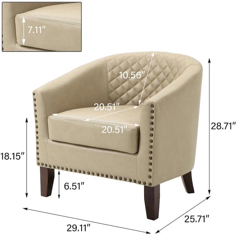 Fauteuil d'appoint moderne en similicuir avec pieds en bois