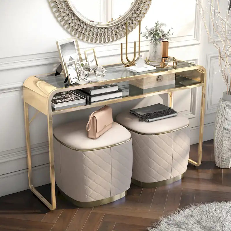 Table de canapé contemporaine de 46 pouces en verre avec 1 étagère