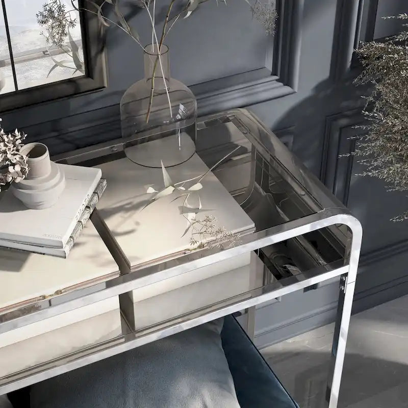 Table de canapé contemporaine de 46 pouces en verre avec 1 étagère