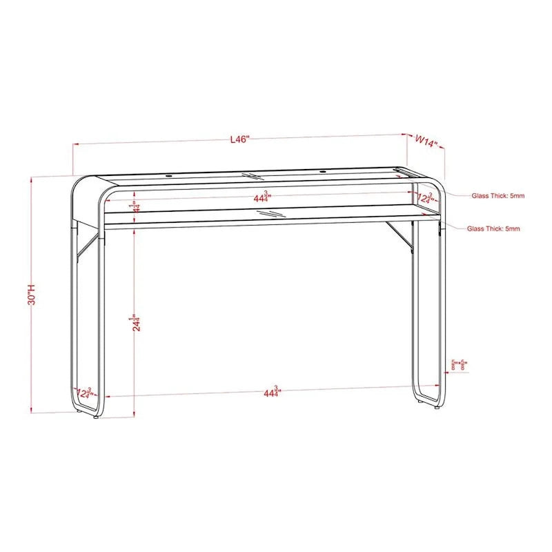 Table de canapé contemporaine de 46 pouces en verre avec 1 étagère