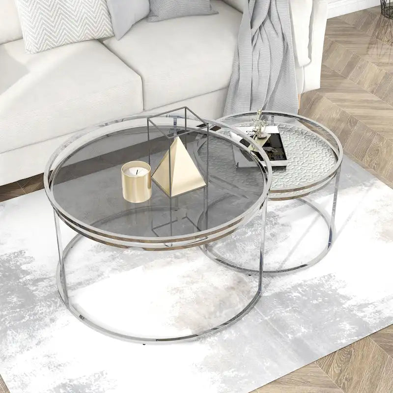 Tables gigognes Glam Chrome avec plateau en verre