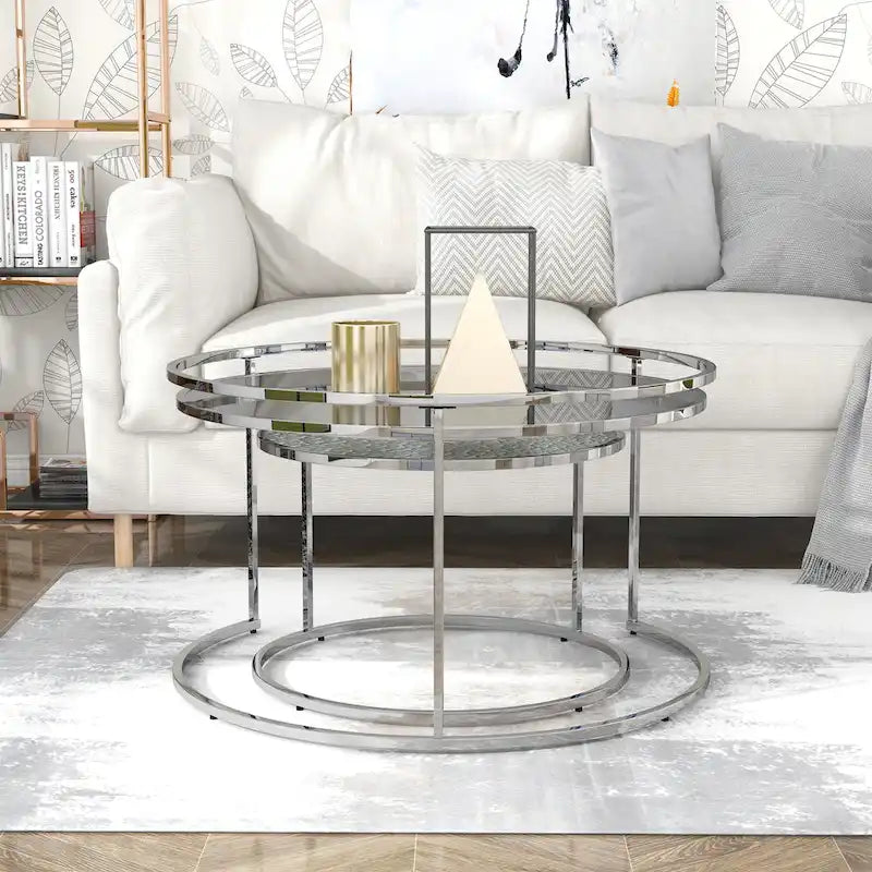 Tables gigognes Glam Chrome avec plateau en verre