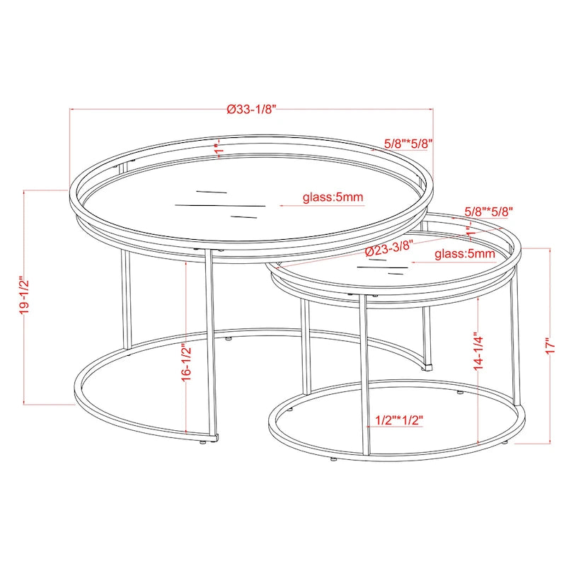 Tables gigognes Glam Chrome avec plateau en verre