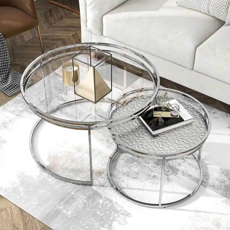 Tables gigognes Glam Chrome avec plateau en verre