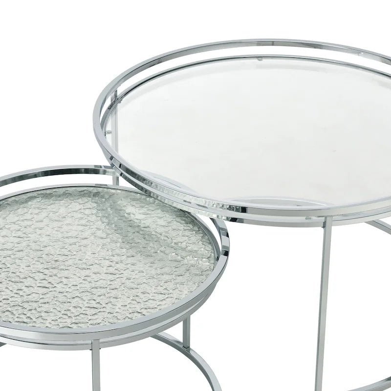 Tables gigognes Glam Chrome avec plateau en verre
