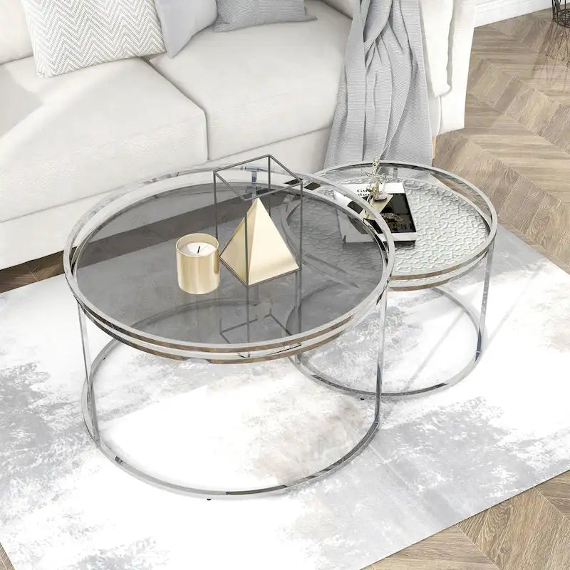 Tables gigognes Glam Chrome avec plateau en verre