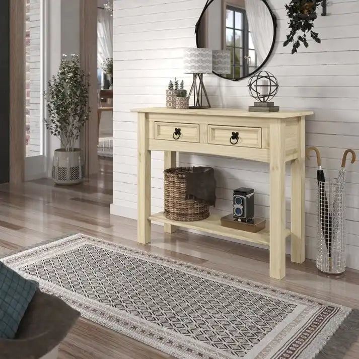 Console de table en bois avec 2 tiroirs