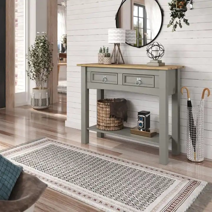 Console de table en bois avec 2 tiroirs