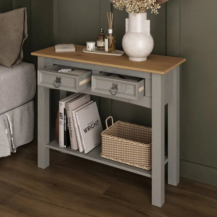 Console de table en bois avec 2 tiroirs