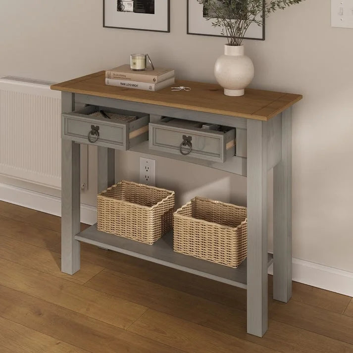 Console de table en bois avec 2 tiroirs