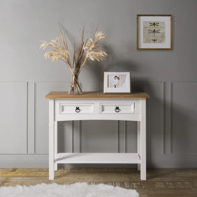 Console de table en bois avec 2 tiroirs