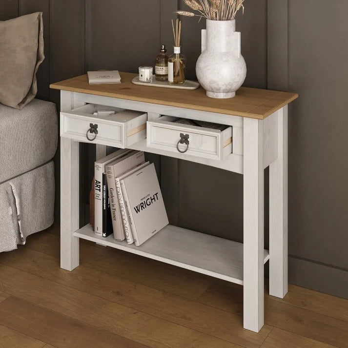Console de table en bois avec 2 tiroirs
