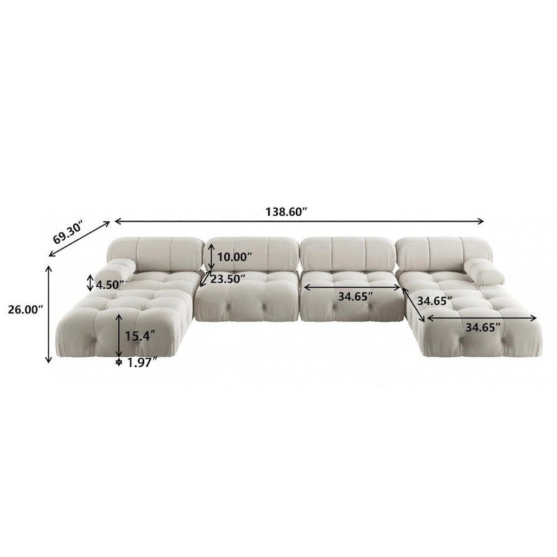 Canapé sectionnel modulaire moderne en velours en forme de U