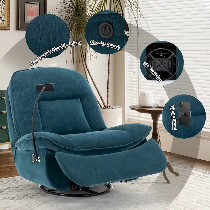 Fauteuil inclinable en chenille pivotant et réglable avec support de téléphone