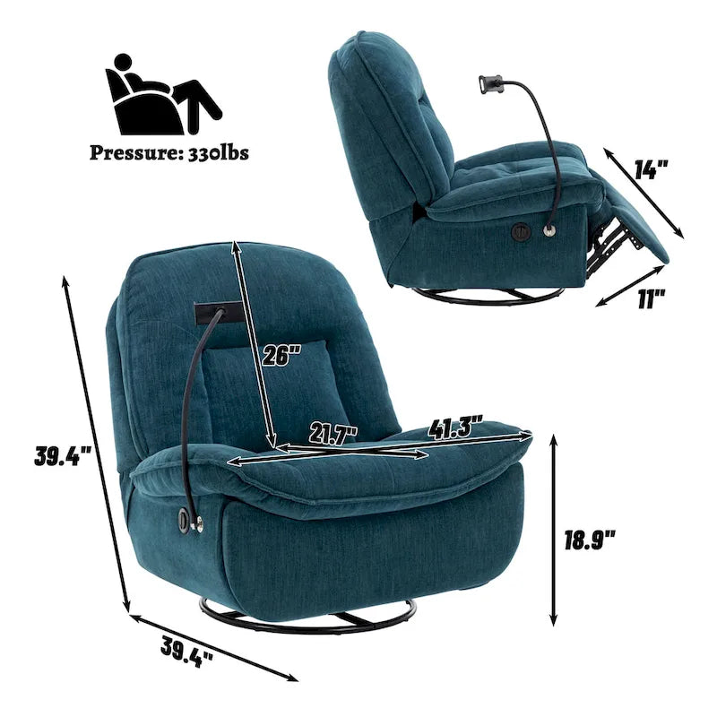 Fauteuil inclinable en chenille pivotant et réglable avec support de téléphone