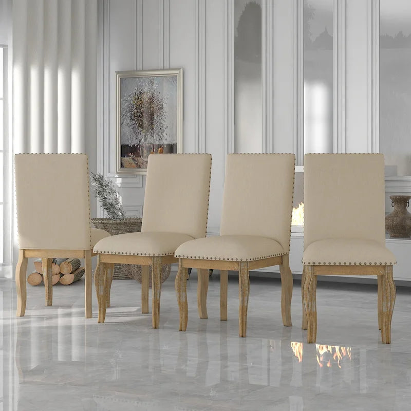 Chaises de salle à manger capitonnées en bois avec clous décoratifs
