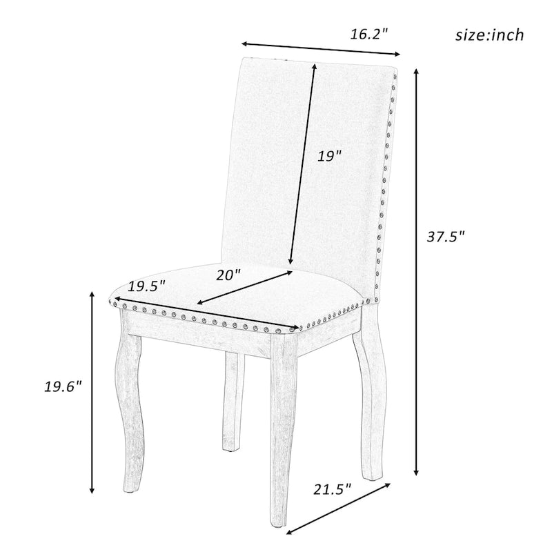 Chaises de salle à manger capitonnées en bois avec clous décoratifs