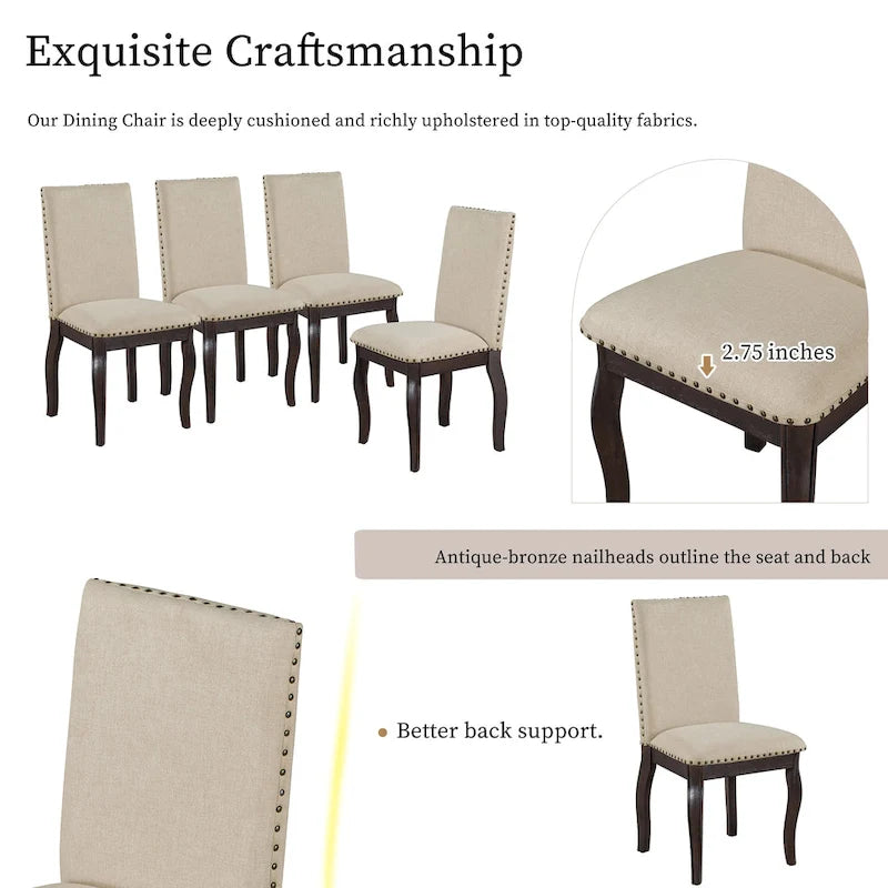 Chaises de salle à manger capitonnées en bois avec clous décoratifs
