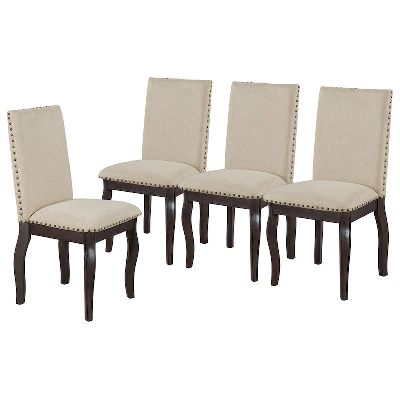Chaises de salle à manger capitonnées en bois avec clous décoratifs