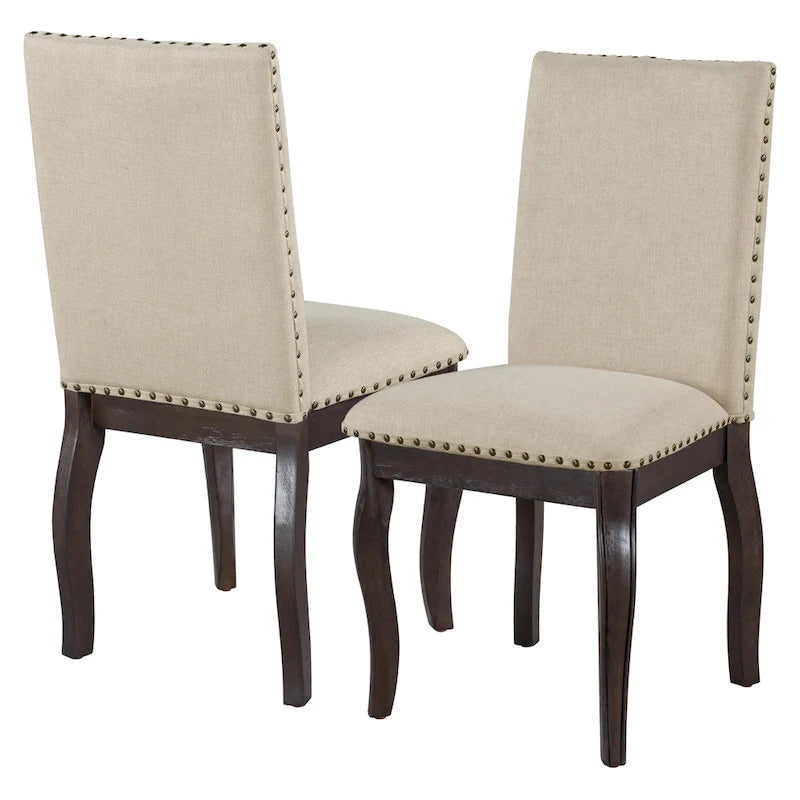 Chaises de salle à manger capitonnées en bois avec clous décoratifs