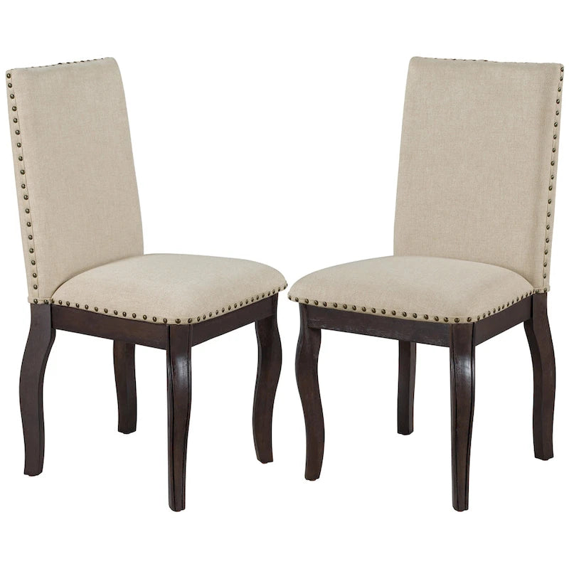 Chaises de salle à manger capitonnées en bois avec clous décoratifs