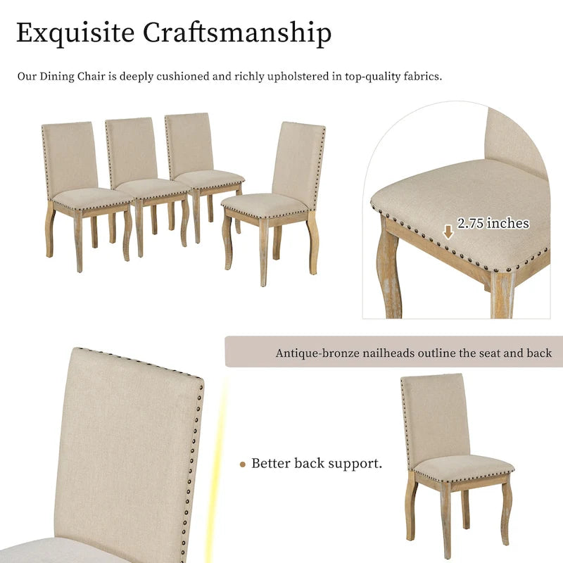 Chaises de salle à manger capitonnées en bois avec clous décoratifs