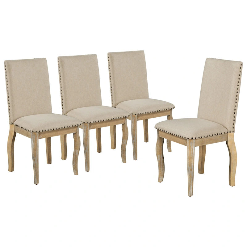 Chaises de salle à manger capitonnées en bois avec clous décoratifs