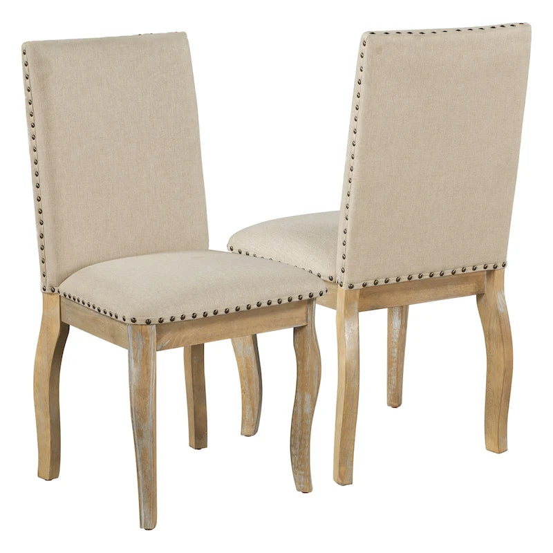 Chaises de salle à manger capitonnées en bois avec clous décoratifs
