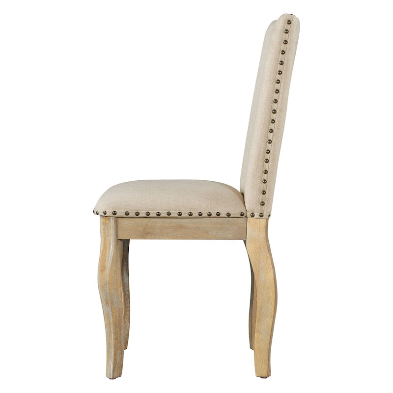 Chaises de salle à manger capitonnées en bois avec clous décoratifs