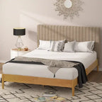 Priage by ZINUS Latte Wood Platform Bed Frame with Upholstered Headboard