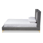 Lit plateforme glamour capitonné en velours contemporain