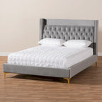 Lit plateforme glamour capitonné en velours contemporain
